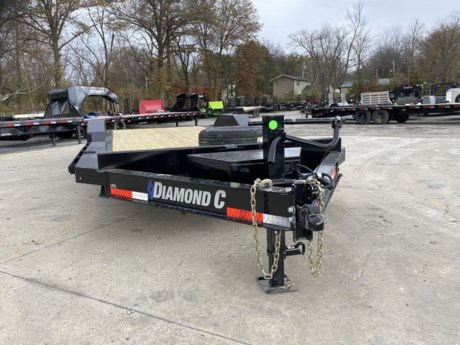 2023 DIAMOND C 22  X 102  LOW PROFILE EXTREME DUTY EQUIPMENT TRAILER, HD V-TONGUE LID, 12K DROP LEG JACK, 2-5/16  15K ADJUSTABLE COUPLER, 8  I-BEAM TONGUE AND FRAME, 3  I-BEAM CROSSMEMBERS ON 16  CENTERS, 2  DIAMOND PLATE DOVETAIL WITH CLEATS, EXTRA WIDE HD 5  STAND-UP RAMPS WITH KICKERS, RUB RAIL WITH STAKE POCKETS, TREATED WOOD FLOOR, 36  SIDE STEP, 2-7K ELECTRIC BRAKE AXLES, SPRING SUSPENSION, ST235/80R16  RADIAL TIRES, DRIVE-OVER 3/16  DIAMOND PLATE WELD-ON FENDERS, DIAMOND PLATE FRAME EXTENSIONS FOR MAX WIDTH IN FRONT AND BEHIND FENDERS, 82  WIDE BETWEEN THE FENDERS, BLACK, DM DIFFERENCE MAKER COATING SYSTEM, 3 YEAR STRUCTURE WARRANTY.