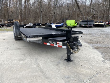 USED LIKE NEW 2022 IMPERIAL 22 SPLIT DECK TILT TRAILER FOR SALE, 18 TILT SECTION / 4 FRONT STATIONARY, 82 WIDE DECK, 2-8K ELECTRIC BRAKE AXLES, SPRING SUSPENSION, LT215-75-R17.5 RADIAL 16 PLY TIRES, SPARE TIRE AND MOUNT, 1/8 TREADPLATE STEEL FLOOR, HYDRAULIC CUSHION TILT CYLINDER, 12 ON CENTER CROSSMEMBERS, HEAVY DUTY TREADPLATE FENDERS, 12K DROP LEG JACK, 2-5/16 COUPLER, FRONT TOOLBOX, STAKE POCKETS AND TIE RAILS, (4) WELD-ON D-RINGS, 2 COATS PRIMER, 2 COATS BLACK PAINT, WIRING IN CONDUIT, LED LIGHTS.