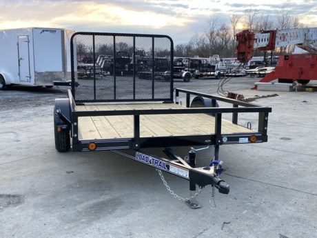 2023 LOAD TRAIL 77&quot; X 10&#39; CHANNEL FRAME UTILITY TRAILER, SINGLE AXLE, 1-3,500 LB DEXTER IDLER SPRING AXLE, ST205/75R15 LRC 6 PLY TIRES, 2&quot; A-FRAME CAST COUPLER, 5K SWIVEL TONGUE JACK, TREATED WOOD FLOOR, STRAIGHT DECK, 4&#39; FOLD UP GATE (SPRINGLOADED), 24&quot; ON CENTER CROSS-MEMBERS, TUBE SIDE RAILS (REMOVABLE), ALUMINUM FENDERS (REMOVABLE), (4) U-HOOK TIE DOWNS, LED LIGHTS WITH SEALED WIRING HARNESS, COLD WEATHER HARNESS, BLACK POWDERCOAT WITH PRIMER, 3 YEAR STRUCTURAL - LIMITED WARRANTY.