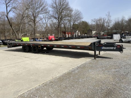 USED 2021 DIAMOND C 28&#39; ENGINEERED BEAM PINTLE HITCH FLATDECK TRAILER, 5&#39; DOVETAIL WITH 2 FLIP OVER MONSTER RAMPS(44&quot; WIDE, SPRINGLOADED), 2-10K LIPPERT ELECTRIC BRAKE AXLES, SPRING SUSPENSION, ST235/80R16&quot; 10 PLY TIRES, 2-12K DROP LEG JACKS, RETRACTABLE FRONT DECK STEPS, MID-DECK STEP ON BOTH SIDES, FRONT TOOLBOX, SPARE TIRE AND MOUNT, TREATED WOOD FLOOR, 6&quot; CHANNEL LACE RAIL, 3&quot; I-BEAM CROSS-MEMBERS ON 16&quot; CENTERS, RUB RAIL WITH STAKE-POCKETS AND PIPE-SPOOLS, 16&quot; TALL ENGINEERED I-BEAM, CAMBERED DECK AND FRAME, APPROXIMATELY 34&quot; DECK HEIGHT, 102&quot; OVERALL WIDTH, SEALED WIRING HARNESS, LED LIGHTS, METALLIC GRAY, DM DIFFERENCE MAKER COATING SYSTEM