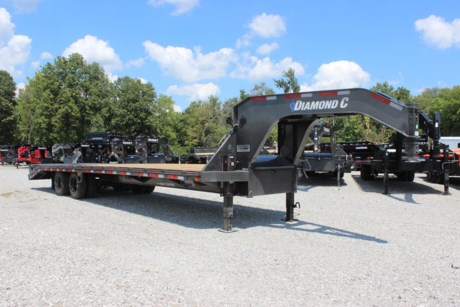 2023 DIAMOND C 32  ENGINEERED BEAM GOOSENECK FLATDECK TRAILER, 5  DOVETAIL WITH 2 FLIP OVER MONSTER RAMPS(44  WIDE, SPRINGLOADED), 2-16K AXLES, ELECTRIC OVER HYDRAULIC DISC BRAKES, HUTCH SUSPENSION, ST235/75R17.5  18 PLY TIRES, MATCHING SPARE TIRE AND WHEEL, FOLD DOWN SPARE TIRE MOUNT, 40K SQUARE ADJUSTABLE COUPLER, USES 3IN BALL ONLY, DUAL 2 SPEED JOST JACKS, RETRACTABLE FRONT DECK STEPS, MID-DECK STEP ON BOTH SIDES, FRONT TOOLBOX BETWEEN GN RISERS, WINCH PLATE BETWEEN NECK UPRIGHTS WITH RECEIVER TUBE, TREATED WOOD FLOOR, ZIG-ZAG FLOOR SCREWS, 6  CHANNEL LACE RAIL, 3  I-BEAM CROSS-MEMBERS ON 16  CENTERS, RUB RAIL WITH STAKE-POCKETS AND PIPE-SPOOLS, 18  TALL ENGINEERED I-BEAM, CAMBERED DECK AND FRAME, APPROXIMATELY 34  DECK HEIGHT, 102  OVERALL WIDTH, SEALED WIRING HARNESS, LED LIGHTS, METALLIC GRAY, BOLT ON LED FLOOD LIGHTS, EXTRA CLEARANCE LIGHTS (4 PAIR), DM DIFFERENCE MAKER COATING SYSTEM, 3 YEAR STRUCTURE WARRANTY.