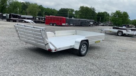 2023 ALUMA 81  X 12  ALUMINUM UTILITY TRAILER, 3500# RUBBER TORSION IDLER AXLE, ST205/75R14  RADIAL TIRES, ALUMINUM WHEELS, EXTRUDED ALUMINUM FLOOR, 69  FRONT ATV RAMPS, 12  SOLID SIDES ON REAR PORTION OF TRAILER, A-FRAMED ALUMINUM TONGUE, 2  COUPLER, 6 TIE DOWN LOOPS, SWIVEL TONGUE JACK, LED LIGHTS, BI-FOLD TAIL GATE.