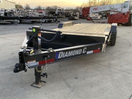 2023 DIAMOND C 20&#39; X 82&quot; LOW PROFILE HYDRAULICALLY DAMPENED TILT TRAILER, CHAIN TRAY IN TONGUE, 12K DROP LEG JACK, 2-5/16&quot; - 21K DEMCO ADJUSTABLE COUPLER, 8&quot; X 10LB I-BEAM TONGUE AND FRAME, 3&quot; I-BEAM CROSSMEMBERS ON 16&quot; CENTERS, 4&#39; STATIONARY, 16&#39; GRAVITY TILT DECK WITH BED LOCK AND FLOW VALVE, 2-7K ELECTRIC BRAKE (STRAIGHT) AXLES, SPRING SUSPENSION, ST235/80R16&quot; RADIAL TIRES, SPARE TIRE MOUNT, 14GA TEARDROP DIAMOND PLATE BOLT-ON FENDERS, TREATED WOOD FLOOR, STAKE POCKETS (5 ON EACH SIDE), (4) 5/8&quot; D-RING TIE DOWNS, METALLIC GRAY, DM DIFFERENCE MAKER COATING SYSTEM, LED LIGHTS, 3 YEAR STRUCTURE WARRANTY.