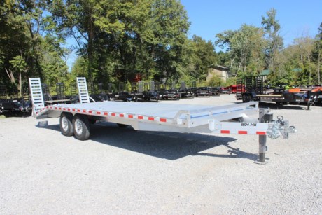 2023 ALUMA 100&quot; X 24&#39; SUPER HEAVY ALL PURPOSE DECKOVER EQUIPMENT TRAILER, 2-7000# RUBBER TORSION AXLES, ELECTRIC BRAKES &amp; BREAKAWAY KIT, ST235/80R16&quot; LRE RADIAL TIRES, ALUMINUM WHEELS, EXTRUDED ALUMINUM FLOOR, (6) BOLT-ON TIE RINGS (GALVANIZED #8000), A-FRAMED ALUMINUM TONGUE WITH 2-5/16&quot; ADJUSTABLE COUPLER, SAFETY CHAINS, SINGLE 10K DROP LEG JACK, (2) 5 FOOT ALUMINUM REAR STAND-UP RAMPS, DOVETAIL (60&quot; LONG WITH 16&quot; DROP), STAKE POCKETS WITH SIDE RAILS, LED LIGHTING PACKAGE.