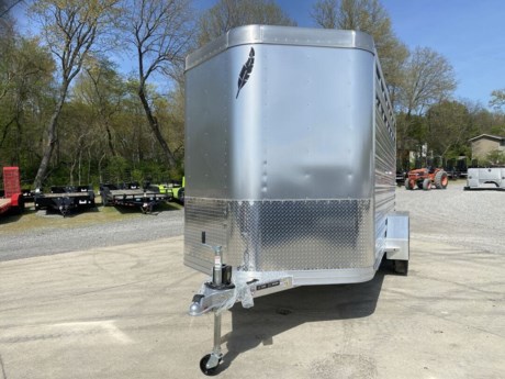 2022 FEATHERLITE 8107 16  ALUMINUM LIVESTOCK TRAILER, BUMPER PULL, 2-5/16  COUPLER, A-FRAME JACK WITH WHEEL, 16FT LONG, 79IN WIDE, 84IN HEIGHT, 2-3.5K RUBBER TORSION/ELECTRIC BRAKE AXLES, ST205/75R15  TIRES WITH SILVER MOD WHEELS AND HUB COVER, SPARE TIRE CARRIER, REAR FULL SWING GATE WITH OUTSIDE SLIDER, REAR GATE SLAM CATCH, BUMPER RUBBER DOCK, CENTER DIVIDER GATE, ESCAPE DOOR, SKID RESISTANT ALUMINUM FLOOR, INTERIOR LED DOME LIGHT WITH SWITCH, LED CLEARANCE AND STOP/TURN LIGHTS.