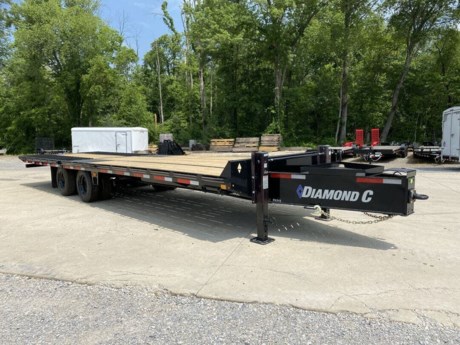 2023 DIAMOND C 30&#39; ENGINEERED BEAM PINTLE HITCH FLATDECK TRAILER, FRAME SIZE, L30X102 AXLE, 2 - 12K ELECTRIC DRUM BRAKE SUSPENSION, HEAVY DUTY ADJUSTABLE SUSPENSION FRAME, ENG. BEAM W/3&quot; I-BEAM XM ON 16&quot; CENTERS SWAY CONTROL PIPE, STANDARD TONGUE, 16&quot; ENGINEERED PINTLE TONGUE COUPLER, 60K PINTLE RING (3&quot; HOLE) SPARE MOUNT, CABLE WINCH (UNDER FRAME)(RETRACTABLE) JACK, 25K TWO SPEED DROP-LEG JACKS NO EXTRA FLOOR, 2&quot; TREATED FLOOR (L30&#39;) ZIG-ZAG FLOOR SCREWS (L30&#39;) DOVETAIL, 12&#39; FULLY AUTOMATIC W/5 AMP CHARGER DOVETAIL W/FULL STEEL RUNNER W/CLEATS WINCH MOUNTING PLATE, FLOOR LEVEL (NO HOLES) BATTERY - GROUP 27 SOLARPULSE CHARGING SYSTEM 7 WATT TIRES, ST215/75R17.5 DUAL, 16 PLY RADIAL, 8 HOLE BLACK SPARE, ST215/75R17.5 DUAL, 16 PLY RADIAL, 8 HOLE BLACK PAINT, BLACK LIGHTS, ALL LED LIGHTS, 1 - 6&quot; OVAL LED CAUTION FLASHER W/ SWITCH