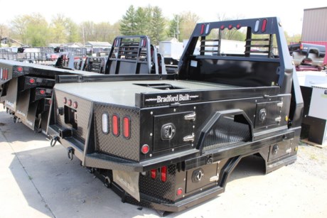 BRADFORD BUILT STEEL 4 BOX UTILITY BED, 84&quot; X 102, FITS A LONG BED SINGLE WHEEL TRUCK, 42&quot; FRAME WIDTH, 56&quot; CAB TO AXLE, GOOSENECK HITCH AND 2-1/2&quot; REAR RECEIVER HITCH, LED LIGHTS, 1/8&quot; STEEL TREADPLATE FLOOR, 4 TOOLBOXES (ONE IN EACH CORNER), 4&quot; DROP DOWN SIDES, LIGHTED HEADACHE RACK. Please check with us for exact fitment as makes vary slightly.
