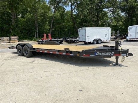2023 DIAMOND C 24  X 82  LOW PROFILE EXTREME DUTY EQUIPMENT TRAILER, 12K DROP LEG JACK, 2-5/16  - 21K DEMCO ADJUSTABLE COUPLER, CHAIN TRAY IN TONGUE, 8  X 15LB I-BEAM TONGUE AND FRAME, 3  I-BEAM CROSSMEMBERS ON 16  CENTERS, 2  DIAMOND PLATE DOVETAIL, 60  REAR SLIDE-IN RAMPS (3  CHANNEL), RUB RAIL WITH STAKE POCKETS, (4) 5/8  D-RING TIE DOWNS, TREATED WOOD FLOOR, 2-7K ELECTRIC BRAKE DROP AXLES, SPRING SUSPENSION, ST235/80R16  RADIAL TIRES, SPARE TIRE MOUNT, 3/16  DIAMOND PLATE WELD-ON FENDERS, METALLIC GRAY, DM DIFFERENCE MAKER COATING SYSTEM, LED LIGHTS, 3 YEAR STRUCTURE WARRANTY.