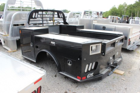CM TM MODEL CONTRACTOR BED, 102&amp;quot; X 97&amp;quot;, 56&amp;quot; CAB TO AXLE (FORD), 38&amp;quot; FRAME WIDTH, LED FLUSH MOUNTED TAIL, BRAKE, AND BACK UP LIGHTS, 2 REAR WORK LIGHTS, MODULAR SEALED WIRING HARNESS, 1/8&amp;quot; STEEL TREADPLATE FLOOR, 4 SLIDING FLOOR MOUNT TIE DOWNS, TAPERED REAR CORNERS, DROP DOWN REAR TAILGATE WITH CENTER HANDLE, 18,500 LB RATED B&amp;W BUMPER PULL HITCH, 30,000 LB RATED B&amp;W GOOSENECK HITCH WITH 7-WAY ELECTRICAL PLUG, 2 FRONT LARGE TOOLBOXES (ONE ON EACH SIDE), 2 REAR TOOLBOXES (ONE ON EACH SIDE), ONE LONG UPPER TOOLBOX ON EACH SIDE, BLACK POWDER-COAT FINISH. Please check with us for exact fitment as makes vary slightly.

Type: Truck body
