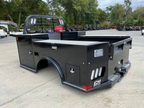 CM TM MODEL CONTRACTOR BED, 102&amp;quot; X 97&amp;quot;, 58&amp;quot; CAB TO AXLE (DODGE TRUCK), 42&amp;quot; FRAME WIDTH, LED FLUSH MOUNTED TAIL, BRAKE, AND BACK UP LIGHTS, 2 REAR WORK LIGHTS, MODULAR SEALED WIRING HARNESS, 1/8&amp;quot; STEEL TREADPLATE FLOOR, 4 SLIDING FLOOR MOUNT TIE DOWNS, TAPERED REAR CORNERS, DROP DOWN REAR TAILGATE WITH CENTER HANDLE, 18,500 LB RATED B&amp;W BUMPER PULL HITCH, 30,000 LB RATED B&amp;W GOOSENECK HITCH WITH 7-WAY ELECTRICAL PLUG, 2 FRONT LARGE TOOLBOXES (ONE ON EACH SIDE), 2 REAR TOOLBOXES (ONE ON EACH SIDE), ONE LONG UPPER TOOLBOX ON EACH SIDE, BLACK POWDER-COAT FINISH. Please check with us for exact fitment as makes vary slightly.

Type: Truck body