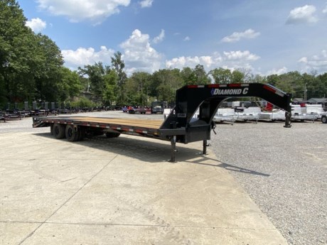 2023 DIAMOND C 25 +5  ENGINEERED BEAM GOOSENECK FLATDECK TRAILER, 5FT DOVETAIL WITH 2 FLIP OVER MONSTER RAMPS(44  WIDE, SPRINGLOADED), 2-12K ELECTRIC BRAKE AXLES, HEAVY DUTY HUTCH SPRING SUSPENSION, ST235/80R16  10 PLY TIRES, BLACK WHEELS, 2-5/16  BULLDOG ADJUSTABLE GN COUPLER, 2-12K DROP LEG JACKS, RETRACTABLE FRONT DECK STEPS, MID-DECK STEP ON BOTH SIDES, FRONT TOOLBOX BETWEEN GN RISERS, WINCH MOUNTING PLATE WITH RECEIVER TUBE, SPARE TIRE IN NECK, TREATED WOOD FLOOR, 6  CHANNEL LACE RAIL, 3  I-BEAM CROSS-MEMBERS ON 16  CENTERS, RUB RAIL WITH STAKE-POCKETS AND PIPE-SPOOLS, 16  TALL ENGINEERED I-BEAM, CAMBERED DECK AND FRAME, APPROXIMATELY 34  DECK HEIGHT, 102  OVERALL WIDTH, SEALED WIRING HARNESS, LED LIGHTS, METALLIC GRAY, DM DIFFERENCE MAKER COATING SYSTEM, 3 YEAR STRUCTURE WARRANTY.