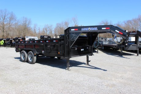 2024 LOAD TRAIL 83&quot; X 16&#39; TANDEM AXLE GOOSENECK DUMP TRAILER, I-BEAM FRAME, GOOSENECK 2-5/16&quot; ADJUSTABLE COUPLER, 2-7K ELECTRIC BRAKE AXLES, SPRING SUSPENSION, ST235/80R16&quot; 10 PLY TIRES, SPARE TIRE AND MOUNT, DIAMOND PLATE FENDERS, SCISSOR HOIST W/ STANDARD PUMP, RAPID BATTERY WALL CHARGER (8 AMP), FRONT FULL WIDTH TOOLBOX, 24&quot; DUMP SIDES, 3 WAY SPREADER GATE, 7 GAUGE FLOOR, 80&quot; X 16&quot; REAR SLIDE-IN RAMPS, 30&quot; MAX STEP, 2-10K DROP LEG JACKS, (4) 3&quot; WELD ON D-RINGS, LED LIGHTS WITH SEALED WIRING HARNESS, COLD WEATHER HARNESS, BLACK POWDERCOAT WITH PRIMER, 3 YEAR STRUCTURAL - LIMITED WARRANTY.