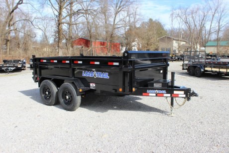 2024 LOAD TRAIL 83&quot; X 12&#39; I-BEAM FRAME 36 IN SIDEWALL DUMP TRAILER, BUMPER PULL 2-5/16&quot; ADJUSTABLE COUPLER, 2-7K ELECTRIC BRAKE AXLES, SPRING SUSPENSION, ST235/80R16&quot; 10 PLY TIRES, DIAMOND PLATE FENDERS, SCISSOR HOIST W/ STANDARD PUMP, BATTERY WALL CHARGER (5 AMP), 36&quot; DUMP SIDES, 3 WAY SPREADER GATE, 10 GAUGE FLOOR, 80&quot; X 16&quot; REAR SLIDE-IN RAMPS, 12K DROP LEG JACK, (4) 3&quot; WELD ON D-RINGS, LED LIGHTS WITH SEALED WIRING HARNESS, COLD WEATHER HARNESS, BLACK POWDERCOAT WITH PRIMER, 3 YEAR STRUCTURAL - LIMITED WARRANTY.