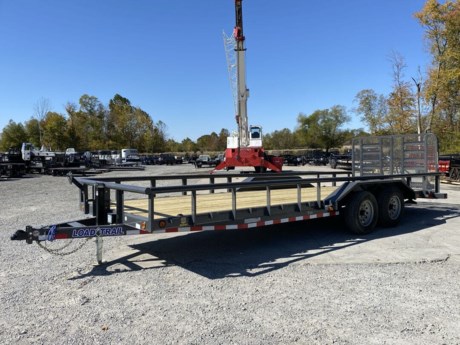 2024 LOAD TRAIL 83  X 20  TANDEM AXLE UTILITY TRAILER WITH SIDE RAILS, 5  CHANNEL FRAME, 2-5.2K DEXTER ELECTRIC BRAKE AXLES, SPRING SUSPENSION, ST225/75R15  LRD 8 PLY TIRES, SPARE TIRE MOUNT, 2-5/16  ADJUSTABLE COUPLER, 7K DROP LEG JACK, TREATED WOOD FLOOR, HD 3/16 IN FENDERS, 2  DOVETAIL, 5  HEAVY DUTY SPLIT FOLD-UP TRACTOR GATE (SPRING ASSIST), 3  PIPE TOP SIDE RAILS, (4) WELD ON D-RINGS, 24  ON CENTER CROSS MEMBERS, LED LIGHTS WITH COLD WEATHER HARNESS, RED POWDERCOAT WITH PRIMER.