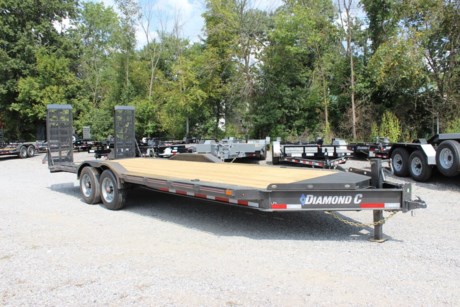 2023 DIAMOND C 22  X 102  LOW PROFILE 20K EXTREME DUTY EQUIPMENT TRAILER, WIDE BODY EQUIPMENT TRAILER WITH FRAME EXTENSIONS, HD V-TONGUE LID, 12K DROP LEG JACK, 2-5/16  20K CAST COUPLER, ENGINEERED I-BEAM TONGUE AND FRAME, 3  CHANNEL CROSSMEMBERS ON 12  CENTERS, 2  DIAMOND PLATE DOVETAIL WITH CLEATS, EXTRA WIDE HD 5  STAND-UP RAMPS WITH KICKERS, RUB RAIL WITH STAKE POCKETS, TREATED WOOD FLOOR, 2-10K OIL BATH TORSION AXLES, ELECTRIC BRAKES, ST215/75R17.5  RADIAL 16 PLY TIRES, 3/16  DIAMOND PLATE WELD-ON DRIVE-OVER FENDERS, METALLIC GRAY, DM DIFFERENCE MAKER COATING SYSTEM, LED LIGHTS, 3 YEAR STRUCTURE WARRANTY.