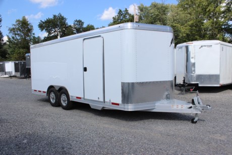 2023 FEATHERLITE 4926 8.5  X 20  10K ENCLOSED CARGO TRAILER, 2-5.2K TORSION AXLES, ELECTRIC BRAKES, ST235/80R16 LRE 10 PLY TIRES, SILVER ALUMINUM WHEELS, SPARE TIRE CARRIER, 7  INTERIOR HEIGHT, REAR RAMP DOOR WITH CABLE ASSIST, PRESSURE LATCHES, TREADPLATE, AND VINYL HINGE COVERS, BEAVER TAIL, 36  SIDE CAMPER DOOR, SMOOTH EXTRUDED ALUMINUM FLOOR, (4) RECESSED SWIVEL D-RING TIE DOWNS, WHITE .040  EXTERIOR ALUMINUM SHEETS TAPED WITH RIVETED SEAMS, EXTENDED TONGUE, 2-5/16  COUPLER, A-FRAME JACK WITH WHEEL, LED INTERIOR DOME LIGHT WITH SWITCH, LED EXTERIOR LIGHTS, FRONT V-NOSE, GRAVEL GUARD.