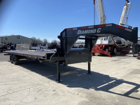 2023 DIAMOND C 28  X 102  GOOSENECK DECKOVER TILT TRAILER, DET210-28 DECK-OVER TILT TRAILER W/GOOSENECK Options FRAME SIZE, L28X102     * **BUILD TRAILER 28 * SOLARPULSE CHARGING SYSTEM 7 WATT SUSPENSION, 10K TORSION STRAIGHT AXLES JACK, DUAL 20K HYDRAULIC JACKS HYD CYLINDER, 3  X 24  TILT, ELECTRIC/HYDRAULIC POWERED FULL BED TILT BLUETOOTH WIRELESS CONTROLLER FRAME, 8 X15# I-BEAM; 12  CENTER CROSSMEMBERS (L28)     * **TRAILER 12  CROSSMEMBERS TO BE 28 *** COUPLER, 25K (2-5/16  BALL) - ROUND NECK, 12  X 16LB I-BEAM W/FULL WIDTH BOX SPARE MOUNT IN GOOSENECK 12  FORMED FRONT BUMPER LACE RAIL, 5 X2  REC TUBE 3/8  RUB-RAIL W/ STAKE POCKETS AND PIPE SPOOLS     * **TRAILER IS 28STORAGE, 14  X 14  X 42  UNDER-SLUNG BOX (1 HYD/1 STORAGE) FLOOR, BLACKWOOD-FULL (L26 )     * **TRAILER FLOOR IS TO BE BUILT 2TIE DOWN, 6 EXTRA 5/8  D-RINGS FRONT RETRACTABLE STEPS (PAIR) MID TURN, LIGHT/STEP COMBO (1PAIR) WINCH MOUNTING PLATE W/RCV TUBE, FN (BETWEEN NECK UPRIGHTS) TIRES, ST215/75R17.5 SINGLE, 16 PLY 865 STEEL BLACK SPARE, ST215/75R17.5 SINGLE, 16 PLY 865 STEEL BLACK PAINT, METALLIC GRAY LIGHTS, ALL LED BOLT-ON LED FLOOD LIGHTS, 2000 LUMEN - 1 PAIR EXTRA CLEARANCE LIGHTS (5 PAIR) DECALS, DET BATTERY - GROUP 27 AXLE, 2 - 10K ELECTRIC DRUM BRAKES