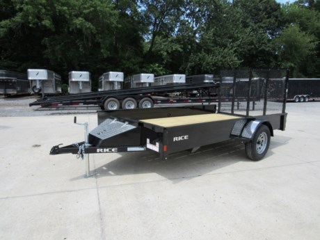 2023 RICE 76&quot; X 14&#39; UTILITY TRAILER, STRAIGHT DECK, 14&quot; 12 GUAGE FORMED SHEET METAL SIDES, FRONT REMOVABLE STORAGE BOX W/ LOCKABLE LID, 3.5K EZ LUBE IDLER AXLE, ST205/75R15&quot; 6 PLY RADIAL TIRES, 2&quot; 8K A-FRAME COUPLER, 2K SET BACK JACK, TREATED WOOD FLOOR, 4&#39; TUBE DROP GATE W/ SPRING LOADED LATCHES, FULLY SEALED MODULAR WIRING HARNESS, LED LIGHTS, COMPLETE POWDER COAT FINISH, BLACK.