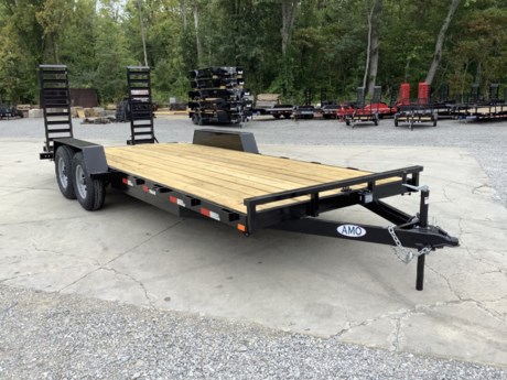 2024 AMO 20 FT X 82 IN FLATBED 10K EQUIPMENT HAULER TRAILER, 2-5.2K ELECTRIC BRAKE AXLES, BREAK-AWAY, SPRING SUSPENSION,WRAP TONGE,  NEW 15&quot; 8 PLY RADIAL TIRES, 2&#39; DOVETAIL, STANDUP RAMPS, TREATED WOOD FLOOR, 82&quot; WIDE DECK, FRONT CORNER MARKER LIGHTS, PAINTED BLACK, 2-5/16&quot; COUPLER WITH A-FRAME JACK, SEVEN WAY TRAILER PLUG, TWO PART PRIMER, URETHANE PAINT