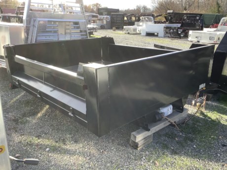 CM 9  DUMP BODY, INCLUDES HOIST, 97  WIDE, 34  FRAME WIDTH, !!!!NO BULKHEAD!!!!!, 39  TALL FRONT PANEL, 18  TALL FOLD DOWN SIDES, 24  DOUBLE WALL REAR SPREADER GATE, 10 GAUGE SOLID STEEL SIDES AND REAR, 3  STEEL CHANNEL CROSSMEMBERS ON 12  CENTERS, 10-GAUGE STEEL FLOOR, LED CLEARANCE LIGHTS, MODULAR SEALED WIRING HARNESS, BLACK POWDERCOAT. SUBFRAME AND HOIST INCLUDED. Please check with us for exact fitment as makes vary slightly.