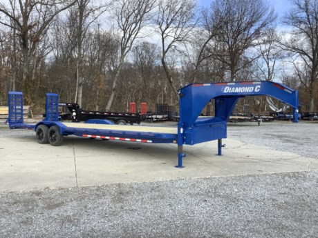2024 DIAMOND C GOOSENECK 30 X 102 LOW PROFILE 20K EXTREME DUTY EQUIPMENT TRAILER, WIDE BODY EQUIPMENT TRAILER WITH FRAME EXTENSIONS, 12&quot; ENGINEERED NECK, FULL WIDTH TOOLBOX, 2-12K DROP LEG JACK, 2-5/16&quot; GN COUPLER, ENGINEERED I-BEAM FRAME, 3&quot; I-BEAM CROSSMEMBERS ON 12&quot; CENTERS, 2&#39; DIAMOND PLATE DOVETAIL WITH CLEATS, EXTRA WIDE HD 5&#39; STAND-UP RAMPS WITH KICKERS, RUB RAIL WITH STAKE POCKETS, (8) 5/8&quot; D-RING TIE DOWNS, TREATED WOOD FLOOR, 2-10K OIL BATH TORSION AXLES, ELECTRIC BRAKES, ST215/75R17.5&quot; RADIAL 16 PLY TIRES, SPARE TIRE WITH FOLD DOWN SPARE MOUNT, 3/16&quot; DIAMOND PLATE WELD-ON DRIVE-OVER FENDERS, 36&quot; SIDE STEP, DK BLUE, DM DIFFERENCE MAKER COATING SYSTEM, LED LIGHTS, BOLT-ON LED FLOOD LIGHTS (1 PAIR), 3 YEAR STRUCTURE WARRANTY.