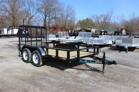 2020 ECONOBODY 75&quot; X 12&#39; WRAP UTILITY TRAILER, TANDEM AXLE, 2-3.5K AXLES, ONE ELECTRIC BRAKE, BREAK-AWAY, SPRING SUSPENSION, NEW 6 PLY RADIAL TIRES ON WHITE SPOKE WHEELS, STRAIGHT DECK, 4&#39; REAR GATE, TREATED WOOD FLOOR, ANGLE SIDE RAILS WITH TREADPLATE UPRIGHTS, PAINTED BLACK WITH TEAL PIN STRIPES, LED LIGHTS, MARKER LIGHTS IN FRONT CORNERS AND FRONT FENDER STEPS, A-FRAME JACK, 2&quot; A-FRAME COUPLER.