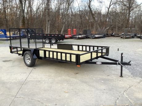 2024 AMO 14&#39; X 82&quot; SINGLE AXLE UTILITY TRAILER, SIDE MOUNT FRONT RAMPS, REAR 4 FT FOLD-IN TAILGATE, WRAPPED TONGUE, HEAVY DUTY ANGLE TOPRAIL, TREATED WOOD FLOOR, 4 STAKE POCKETS, SMOOTH STEEL FENDERS, 3.5K IDLER SPRING AXLE, 15&quot; RADIAL TIRES, 2K A-FRAME JACK, 2&quot; STAMPED A-FRAME COUPLER, TAIL LIGHTS, TWO PART PRIMER AND URETHANE BLACK  PAINT, ONE YEAR LIMITED MANUFACTURER WARRANTY.