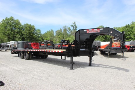2022 MIDSOTA 32&#39; LOW-PRO GOOSENECK FLATDECK TRAILER W/ MONSTER RAMPS, 2-10K ELECTRIC BRAKE AXLES, SPRING SUSPENSION, 10 PLY RADIAL TIRES, GN SPARE TIRE CARRIER, MUD FLAPS, 2-5/16&quot; ADJUSTABLE GN COUPLER, FRONT TOOLBOX WITH CHAIN BAR, DUAL 2-SPEED DROP LEG JACKS, 5&#39; SELF CLEAN DOVETAIL WITH TWIN FLIP-OVER JUMBO RAMPS, 16&quot; CROSS MEMBER SPACING, HIGH STRENGTH GRADE 50 WELDED I-BEAM FRAME, RUB RAIL WITH STAKE POCKETS, 102&quot; WIDE DECK, 34&quot; DECK HEIGHT, PPG INDUSTRIAL GRADE POLY PRIMER AND PAINT (BLACK), LED LIGHTS, TREATED WOOD FLOOR, 5 YEAR FRAME WARRANTY.