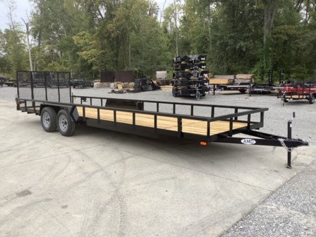 2024 AMO 24 FT X 76 IN UTILITY TRAILER, 2-3.5K AXLES, ONE ELECTRIC BRAKE, BREAK-AWAY, SPRING SUSPENSION,WRAP TONGE,  NEW 15&amp;quot; 6 PLY RADIAL TIRES, REAR 4 FT TAIL GATE, TREATED WOOD FLOOR, 76&amp;quot; WIDE DECK, FRONT CORNER MARKER LIGHTS, PAINTED BLACK, 2&amp;quot; COUPLER WITH A-FRAME JACK, SEVEN WAY TRAILER PLUG, TWO PART PRIMER, URETHANE PAINT, PINLESS GATE LATCH SYSTEM