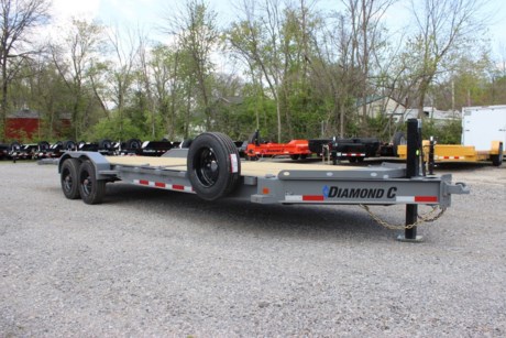 2024 DIAMOND C 24&#39; X 82&quot; LOW PROFILE HYDRAULICALLY DAMPENED TILT DECK TRAILER, HD V-TONGUE LID, 12K HYDRAULIC JACK, 2-5/16&quot; 20K FLAT MOUNT COUPLER, ENGINEERED BEAM FRAME, 3 INCH I-BEAM CROSSMEMBERS ON 12 INCH CENTERS, 8 FOOT STATIONARY, 16 FOOT GRAVITY TILT DECK WITH BED LOCK AND FLOW VALVE, 2-10K OIL BATH TORSION AXLES, ELECTRIC BRAKES, ST215/75R17.5&quot; RADIAL TIRES, SPARE TIRE AND MOUNT, 3/16&quot; DIAMOND PLATE WELD-ON FENDERS, TREATED WOOD FLOOR, RUB RAIL WITH STAKE POCKETS, (8) 5/8&quot; D-RING TIE DOWNS, 36&quot; SIDE STEP, CEMENT GRAY, DM DIFFERENCE MAKER COATING SYSTEM, LED LIGHTS, 3 YEAR STRUCTURE WARRANTY.