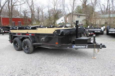 2022 DIAMOND C 12&#39; X 77&quot; MEDIUM DUTY TELESCOPIC DUMP TRAILER, 2-5/16&quot; ADJUSTABLE BP COUPLER, 7K DROP LEG JACK, 6&quot; I-BEAM MAIN FRAME, 3&quot; I-BEAM CROSS MEMBERS ON 16&quot; CENTERS, 2-6K ELECTRIC BRAKE DROP AXLES, SPRING SUSPENSION, SPARE TIRE MOUNT, 3 STAGE TELESCOPIC CYLINDER HOIST, 3 WAY SPREADER GATE, 18&quot; HIGH SIDES, 60&quot; REAR SLIDE-IN RAMPS, FRONT BULKHEAD FOR TARP MOUNTING AND PROTECTION, TARP KIT INSTALLED, BOARD BRACKETS WITH BOARDS AND RAISED FRONT, 7 WATT SOLAR PANEL, 10K GVWR, LED LIGHTS, METALLIC GRAY, DM DIFFERENCE MAKER COATING SYSTEM, 3 YEAR STRUCTURE WARRANTY.