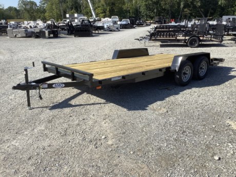 2024 AMO 18 FT X 82 IN FLATBED CAR HAULER TRAILER, 2-3.5K AXLES, ONE ELECTRIC BRAKE, BREAK-AWAY, SPRING SUSPENSION,WRAP TONGE,  NEW 15&quot; 6 PLY RADIAL TIRES, 2&#39; DOVETAIL, SIDE SLIDEIN RAMPS, TREATED WOOD FLOOR, 82&quot; WIDE DECK, FRONT CORNER MARKER LIGHTS, PAINTED BLACK, 2&quot; COUPLER WITH A-FRAME JACK, SEVEN WAY TRAILER PLUG, TWO PART PRIMER, URETHANE PAINT