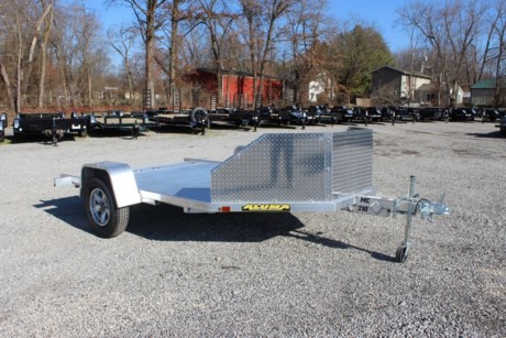 2022 ALUMA 2 PLACE 10&#39; MOTORCYCLE TRAILER, 3500# RUBBER TORSION IDLER AXLE, ST205/75R14&quot; RADIAL TIRES, ALUMINUM WHEELS, EXTRUDED ALUMINUM FLOOR, RECESSED TIE RINGS (8 TOTAL), ALUMINUM SLIDE-OUT RAMP, 24&quot; ROCK GUARD IN FRONT, 2 MOTORCYCLE WHEEL CHOCKS, LED LIGHTS, 2&quot; COUPLER, SWIVEL TONGUE JACK, 77&quot; DECK WIDTH.