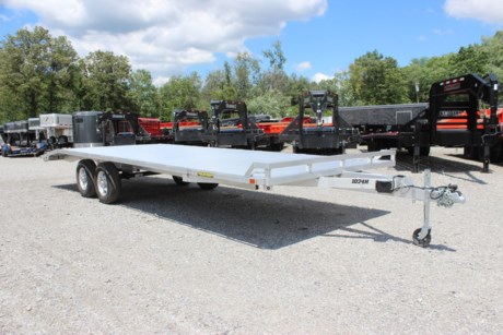 2023 ALUMA 100&quot; X 24&#39; ALL PURPOSE DECKOVER FLATBED TRAILER, 2-5200# RUBBER TORSION AXLES, ELECTRIC BRAKES WITH BREAKAWAY KIT, ST225/75R15&quot; LRC RADIAL TIRES, ALUMINUM WHEELS, EXTRUDED ALUMINUM FLOOR, (4) RECESSED TIE RINGS, A-FRAMED ALUMINUM TONGUE WITH 2-5/16&quot; COUPLER, SAFETY CHAINS, SWIVEL TONGUE JACK, (2) 6&#39; ALUMINUM REAR SLIDE-IN RAMPS, (2) FOLD-DOWN REAR STABILIZER JACKS, DOVETAIL (48&quot; LONG WITH 8&quot; DROP), STAKE POCKETS WITH SIDE RAILS, LED LIGHTING PACKAGE.