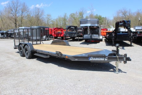 2022 DIAMOND C 20&#39; X 83&quot; GENERAL DUTY CAR HAULER / FLATBED TRAILER, 6&quot; I-BEAM FRAME AND TONGUE, 2-6K ELECTRIC BRAKE (DROP) AXLES, SPRING SUSPENSION, ST225/75R15&quot; RADIAL TIRES WITH BLACK WHEELS, SPARE TIRE MOUNT, 7K DROPLEG JACK, 2-5/16&quot; 21K DEMCO ADJUSTABLE COUPLER, LOCKABLE V-TONGUE STORAGE WITH LID, WINCH PLATE INSTALLED, 16GA SMOOTH STEEL TEARDROP FENDERS (REMOVABLE), 2 FOOT DIAMOND PLATE DOVETAIL, 48&quot; TRACTOR GATE WITH SPRING ASSIST AND REAR STABILIZER JACKS, FORMED RUB RAIL WITH STAKE POCKETS, TREATED WOOD FLOOR, 3 INCH I-BEAM CROSSMEMBERS ON 16&quot; CENTERS, LED LIGHTS, METALLIC GRAY, DM DIFFERENCE MAKER COATING SYSTEM, 3 YEAR STRUCTURE WARRANTY.