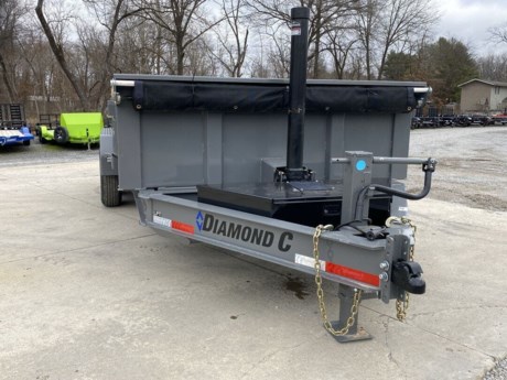2023 DIAMOND C 16&#39; X 82&quot; HEAVY DUTY LOW PROFILE DUMP TRAILER, TELESCOPIC CYLINDER, COUPLER, 2-5/16&quot;, 21K DEMCO EZ-LATCH (ADJ CHANNEL) TONGUE, INTEGRAL W/ FRAME (I-BEAM) SUSPENSION, 6-LEAF SLIPPER SPRINGS AXLE, 2 - 7K STRAIGHT AXLE, ELECTRIC DRUM BRAKES FRAME SIZE, L16X82 DECALS, LPT TARP, 20&#39; HEAVY DUTY, BLACK MESH (INSTALLED) LIGHTS, ALL LED PAINT, CEMENT GRAY TIRES, ST235/80R16 RADIAL 8 HOLE BLACK TIE DOWN, STANDARD 5/8&quot; D-RINGS (4 TOTAL) SOLARPULSE CHARGING SYSTEM 7 WATT BATTERY - GROUP 27 HYDRAULIC SYSTEM, POWER UP, GRAVITY DOWN JACK, 12K DROP-LEG JACK STEP - 1 - 36&quot; SIDE STEP FENDER, 14 GA TEARDROP, DIAMOND PLATE, WELD-ON BOARD BRACKETS W/BOARDS &amp; RAISED FRONT SIDES, 24&quot; TALL, 10GA INTEGRAL W/ FLOOR (L16) RAMPS, 72&quot; REAR SLIDE-IN RAMPS (3&quot; CHANNEL) GATE, 3-WAY DUMP GATE (STANDARD) SPAREMOUNT - PASSENGER (CURB) SIDE FRAME, 8&quot;X15# I-BEAM; 16&quot; CENTER CROSSMEMBERS