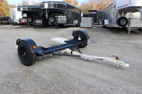 2024 STEHL TOW GREY AND WHITE TOW DOLLY, LED LIGHTS, ST205/75R14&quot; RADIAL TIRES, 3.5K IDLER AXLE, NO SUSPENSION, 79.5&quot; WIDE, 12&quot; BED HEIGHT, TONGUE TILTS FOR LOADING, STRAPS AND WRENCH INCLUDED, 2&quot; COUPLER.