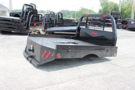 CADET LAREDO STEEL SKIRTED 4 BOX FLATBED FOR TRUCK FOR SALE, 84&quot; X 84&quot;, 42&quot; FRAME WIDTH, THIS BED FITS A SINGLE WHEEL SHORT BED TRUCK (38-41&quot; CAB TO AXLE), 40&quot; ROLLED TUBE HEADACHE RACK WITH 2 LED STOP &amp; TURN LIGHTS, 1/8&quot; TREAD PLATE FLOOR, POCKETS AND RUB RAILS, REAR TAPERED CORNERS, GOOSENECK COMPARTMENT WITH 30K RATED BALL, REAR 2&quot; RECEIVER HITCH, 3&quot; CHANNEL CROSSMEMBERS, 4&quot; CHANNEL LONG SILLS, 21&quot; SMOOTH STEEL SKIRTING WITH ALUMINUM TRIMMED STEP, 2 BUILT IN TOOLBOXES AT FRONT OF BED, 2 BUILT IN TOOLBOXES AT REAR OF BED, 7 RED AND 2 AMBER LED CLEARANCE LIGHTS, BLACK POLYURETHANE PAINT, (2) RED S&amp;T TAIL LIGHTS AND (2) RED S&amp;T WITH CYCLOPS BACKUP TAIL LIGHTS, ALL WEATHER UNDER-COATING, WEATHERPROOF WIRING HARNESS.