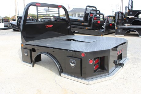 CADET LAREDO STEEL SKIRTED 4 BOX FLATBED FOR TRUCK FOR SALE, 84&quot; X 84&quot;, 38&quot; CAB TO AXLE, 42&quot; FRAME WIDTH, THIS BED FITS SINGLE WHEEL SHORT BED TRUCK (DODGE), 40&quot; ROLLED TUBE HEADACHE RACK WITH 2 LED TAIL LIGHTS, 1/8&quot; TREAD PLATE FLOOR, POCKETS AND RUB RAILS, REAR TAPERED CORNERS, GOOSENECK COMPARTMENT WITH 30K RATED BALL, REAR 2&quot; RECEIVER HITCH, 3&quot; CHANNEL CROSSMEMBERS, 4&quot; CHANNEL LONG SILLS, 21&quot; SMOOTH STEEL SKIRTING WITH ALUMINUM TRIMMED STEP, 4 BUILT IN TOOLBOXES, 7 RED AND 2 AMBER LED CLEARANCE LIGHTS, BLACK POLYURETHANE PAINT, (2) RED S&amp;T TAIL LIGHTS AND (2) RED S&amp;T WITH CYCLOPS BACKUP TAIL LIGHTS, ALL WEATHER UNDER-COATING, WEATHERPROOF WIRING HARNESS.