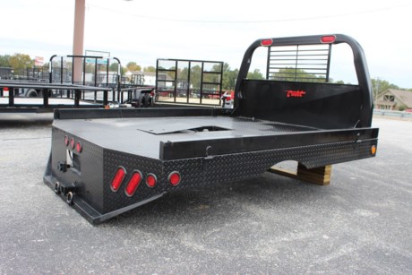 CADET EL DORADO MODEL STEEL FLATBED FOR TRUCK FOR SALE, 84&quot; X 102&quot;, 42&quot; FRAME WIDTH, THIS BED FITS A SINGLE WHEEL LONG BED TRUCK (56&quot; CAB TO AXLE), GOOSENECK HITCH, SKIRTED REAR WITH TAPERED CORNERS AND 2&quot; RECEIVER HITCH, 12 GAUGE TREAD PLATE FLOOR, 3&quot; CHANNEL CROSSMEMBERS, 4&quot; STRUCTURAL CHANNEL LONG SILLS, 40&quot; ROLL TUBE HEADACHE RACK, 2 OVAL STOP AND TURN LED LIGHTS IN HEADACHE RACK, 4&quot; HINGED SIDEBOARDS WITH BOARD BRACKETS, (4) TIE DOWN RINGS RECESSED IN FLOOR, 7 RED AND 2 AMBER LED CLEARANCE LIGHTS, BLACK POLYURETHANE PAINT, (2) RED STOP AND TURN TAIL LIGHTS AND (2) RED STOP AND TURN WITH CYCLOPS BACKUP TAIL LIGHTS, ALL WEATHER UNDER-COATING, WEATHERPROOF WIRING HARNESS.