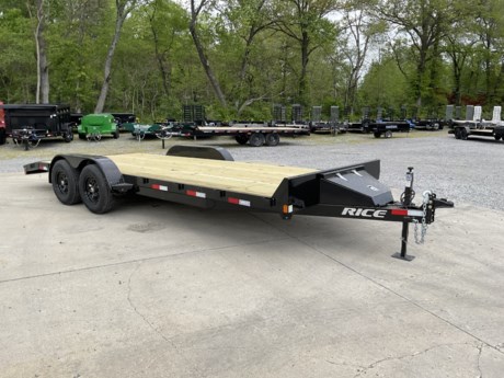 2024 RICE TRAILER MAGNUM 10K CAR HAULER 18+2 WITH REAR SLIDEIN RAMPS
2-5.2K ELECTRIC BRAKE AXLES
TREATED WOOD FLOOR
BLACK POWDERCOAT
FRONT TOOLBOX
LED LIGHTS WITH WIRING HARNESS
TEARDROP FENDERS WITH STEPS
5 FT SLIDEOUT RAMPS
5 INCH CHANNEL FRAME AND FULL TONGUE
ST225/75/R15 TRAILER RADIAL TIRES