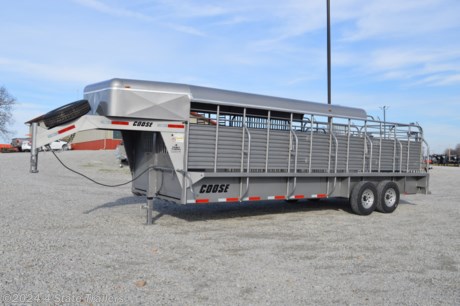 &lt;p&gt;This is a new 6&#39;8x24x6&#39;6 metal top stock trailer built by COOSE Trailers! This unit comes with two 7k EXTRA HEAVY DUTY torsion axles with electric brakes, new 14 ply radial tires with a spare, smooth /ribbed rubber floor with full length washout along the sides and front, tapered nose, 8 ft. opening at the rear with rope ramps, fender step treads, large vent doors that can be closed or open depending on how much air flow you want, 36&quot; full side escape door, full swing with a slider, stacked 16 ga. ribbed slats to make solid sides with a 2&quot; air gap at the fender, 1/8&quot; thick full length fenders, superior quality PPG high solids urethane prime and paint finish, 2 center gates, gate-n-gate in the rear center gate that can be operated from outside the trailer, LED lights, reverse lights, and a load light. Most of the gate latches are slam latch open and closed! This is one of the best quality, most feature filled cowboy/ranch trailers around! COOSE has been building quality livestock trailers for over 40 years, and they know how to do it right. They back their trailers with a 1 year warranty!&lt;/p&gt;