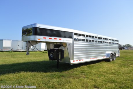 &lt;p&gt;We are delighted to offer this new 4 STAR Deluxe Livestock Trailer! This is one superb 7&#39;x28&#39;x6&#39;6&quot; cattle hauling rig, featuring two 8,000 lb. torsion axles with electric brakes, 16&quot; aluminum rims, 14 ply Goodyear Endurance USA made tires, matching spare tire and rim, a hydraulic jack, a side escape door with push/pull holdback, full swing rear gate with a super smooth slider and slam latch, 2 center gates with a slider, a fold down gate that closes off the nose, WERM flooring (We Eliminate Rubber Mats), heavy duty rear skid plate to help protect the trailer if it drags, heavy duty rear rubber bumper for trailer and livestock protection, LED lights, 3 interior LED dome lights, recessed light switch in the rear frame, 2 vents in the drop wall with hinged covers, full length running boards with gusset joining to the rear frame, .063 thickness smooth formed nose sheeting, one piece .040 thickness aluminum roof with 3M Extreme Sealing tape around the edges, .090 heavy duty teardrop fenders (riveted on for easier replacement if ever needed), heavy duty 4&quot; aluminum I-beam floor supports, and 5052 marine grade .125&quot; thickness aluminum tread plate floor with flattened ribs for increased bowing resistance. The folks at 4 Star have been around a long time, and have developed the finest stock and horse trailers available! They also weigh each trailer, so the weight that is given is not just estimated! They back each trailer with a 1 year hitch to bumper warranty, and 8 years on the structure of the trailer!&lt;/p&gt;