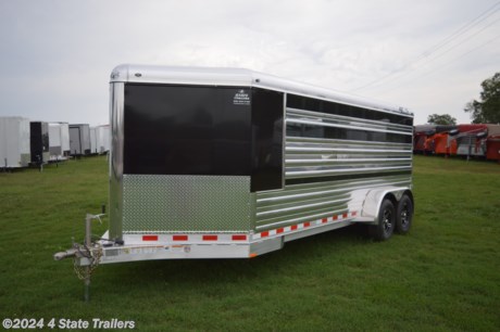 &lt;p&gt;Everything that you could want in a show trailer for hogs, calves, sheep or goats! Polished side slats, 60/40 or 50/50 pen system (can be fully removed, and is super simple to use and configure as you like) with the ability to use either side as the aisle, aluminum floor with 4&quot; I-beam crossmembers every 12&quot;, 20&quot; short wall tack area in nose, huge LED dome lights, ez-lift ramp at rear, 3 runs of removable plexiglass if you need ventilation, heavy duty 4 Star quality all aluminum construction, 2-3,500 lb. Dexter torsion axles, 15&quot; aluminum wheels with 6 ply radial trailer tires (includes spare and mount), access door in v-nose to tack area, and load lights on rear, and one over side door. This unit is ready to go to work for you and look great doing it! 4 Star has been building great quality aluminum trailers for many years, and their expertise shows all over this unit! Backed by a 3 year hitch to bumper warranty and an 8 year structural warranty! Stop by or call us today @ 918-676-5100 to start hauling your animals with this outstanding trailer!!&lt;/p&gt;