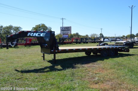 &lt;p&gt;Take a look at this new Rice 102X25 flatbed trailer! It comes with two 7,000 lb axles, electric brakes on both axles, 16&quot; 10 ply tires, 12&quot; I-beam main frame with a torque tube, two 10k dropleg jacks, steps at the front of the trailer, max ramps with spring assist, stake pockets on 2&#39; centers, heavy duty rubrail, a lockable toolbox, a sealed wiring harness, LED lights, a #1 treated wood floor, and a powder coat finish. Rice builds a great trailer and gives a 1 year warranty. Come check it out!&lt;/p&gt;