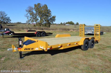 &lt;p&gt;Check out this new 82X20 Rice equipment trailer! It comes with two 7,000 lb axles, electric brakes on both axles, 16&quot; 10 ply tires, 2 5/16&quot; adjustable coupler, 10k jack, a toolbox, 6&quot; formed channel frame, 3&quot; formed channel crossmembers on 16&quot; centers, heavy duty 10 guage fabricated fenders, 5&#39; standup ramps with spring assist, a powder coat finish, #1 treated wood floor, LED lights, and a fully sealed wiring harness. Rice builds a great trailer and gives a 1 year warranty. Come see this trailer for yourself!&lt;/p&gt;