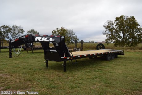 &lt;p&gt;Take a look at this new Rice 102X30 flatbed trailer! It comes with two 7,000 lb axles, electric brakes on both axles, 16&quot; 10 ply tires, 12&quot; I-beam main frame with a torque tube, two 10k dropleg jacks, steps at the front of the trailer, max ramps with spring assist, stake pockets on 2&#39; centers, heavy duty rubrail, a lockable toolbox, a sealed wiring harness, LED lights, a treated wood floor, and a powder coat finish. Rice builds a great trailer and gives a 1 year warranty. Come check it out!&lt;/p&gt;