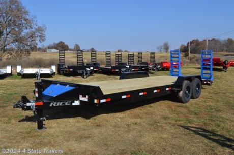 &lt;p&gt;Check out this new 82X24 Rice equipment trailer! It comes with two 7,000 lb axles, electric brakes on both axles, 16&quot; 10 ply tires, 2 5/16&quot; adjustable coupler, 10k jack, a toolbox, 6&quot; channel main frame, 3&quot; formed channel crossmembers on 16&quot; centers, heavy duty 10 guage fabricated fenders, 5&#39; standup ramps with spring assist, a powder coat finish, treated wood floor, LED lights, and a fully sealed wiring harness. Rice builds a great trailer and gives a 1 year warranty. Come see it for yourself!&lt;/p&gt;