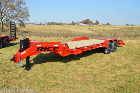 &lt;p&gt;Take a look at this Rice 82X24 equipment trailer that comes with two 10,000 lb axles, 17.5&quot; wheels, 18 ply tires, a hydraulic jack, a toolbox, an adjustable 2 5/16&quot; coupler, spring assist mini-max ramps that can flip over or standup, 6.5&quot; c-channel crossmembers on 16&quot; centers, a center torque tube, incredibly heavy duty fabricated fenders at 3/16&quot; thick, d-rings and stake pockets for many tie down options, and a neck style tongue for increased tongue strength. This trailer is extra heavy duty all the way around and Rice gives it a 1 year warranty. Come see it for yourself!&lt;/p&gt;