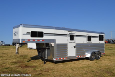 &lt;p&gt;Check out this awesome horse/cargo trailer! You can load 3 horses (4 if the front two get along well), or 2 horses and an ATV, or a lot of general cargo in this 6&#39;10&quot;X22&#39;X7&#39;6&quot; 4 Star 2+1 horse/atv/cargo trailer. The 4&#39; tack room has carpet in it, a fold down step to climb into the gooseneck area where you could put a mattress, an LED dome light, aluminum bridle hook, brush tray on the back of the 36&quot; side door, 18&quot; walk through door to the horse/cargo area, 2 carpeted aluminum saddle racks on a solid post, a hinged blanket bar, two 32&quot;x14&quot; sliding windows with screens in the sides of the gooseneck, and one 18&quot;x18&quot; sliding window with a screen in the curbside door. Moving back to the horse compartment, there are two LED dome lights, two popup aluminum roof vents, curb side 5&#39; wide EZ-lift ramp with a 20&quot; tall door with a 32&quot;x14&quot; sliding window and screen (the whole door can also be latched open for additional airflow), Quiet Ride composite latch hardware throughout the trailer, street side 32&quot; escape door in front compartment with drop down window with bars, and swinging front gates in both stalls to allow you to lead a horse in, tie it, then walk out the front gate and escape door, rear full width ramp with double doors with 18x18 sliding windows with screens (these doors can also be latched open for extra airflow), one butt bar and one breast bar in each stall, 3/4&quot; rubber mats over top of marine grade 5052 (.125&quot; thickness) aluminum flooring with heavy duty 4&quot; aluminum I-beams on 12&quot; centers, fully arched/stretched one piece .040&quot; thickness aluminum roof, white aluminum lined and insulated walls and ceiling in the horse compartment, rubber lining on the walls 48&quot; up, .050&quot; thickness white aluminum exterior sheets, all smoked/tinted windows, a &lt;strong&gt;hydraulic jack&lt;/strong&gt;, 25,000 lb. BW coupler with heavy duty safety chains, two 7,000 lb. Dexter Torsion axles with electric brakes on all 4 wheels, 16&quot; aluminum wheels with 16&quot; 10 ply tires, and heavy duty locking hasps on all doors except into the dressing room (those have a heavy duty flush lock with a deadbolt). All around this trailer you will see the results of 4 Star&#39;s years of experience in building the finest horse trailers on the road! All 4 Star trailers are backed by 4 Star&#39;s 1 year hitch to bumper and 8 year structural warranty! Come see this trailer for yourself!&lt;/p&gt;